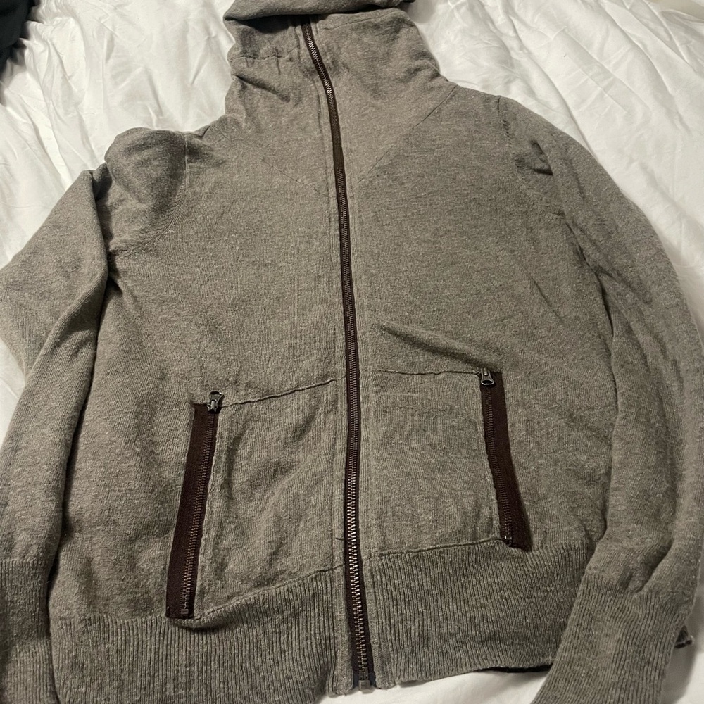 Laurie B. Full Zip Cotton Wool Cashmere Reversible Hoodie Sweater Brown Gray - Picture 4 of 15
